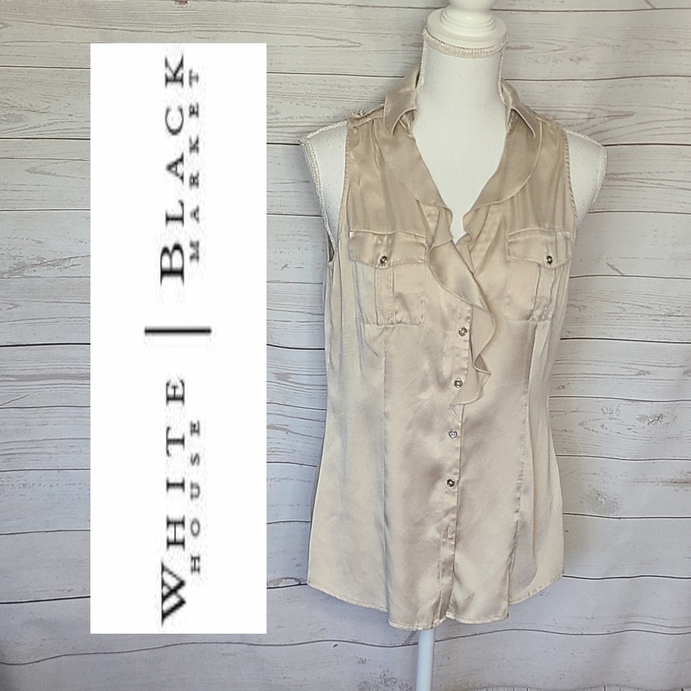 COPY - WHBM Collar Tan Button Down Silk Sleeveless Blouse